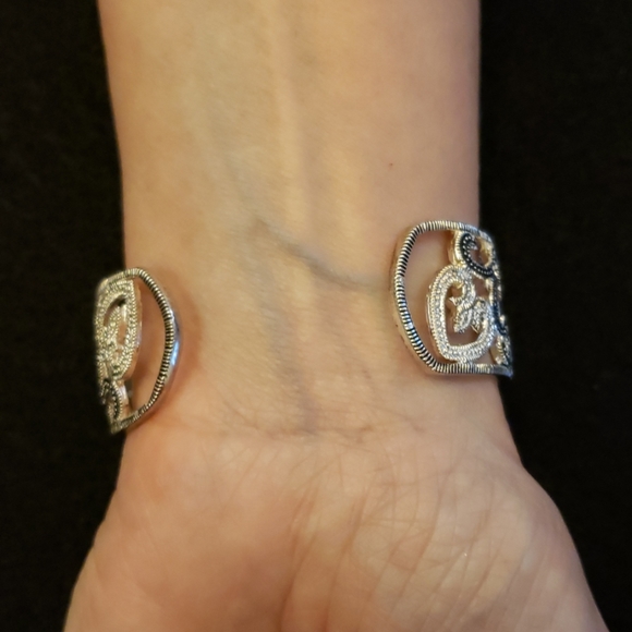 Sterling 925 silver & marquasite two-tone with CZ. - Picture 2 of 4